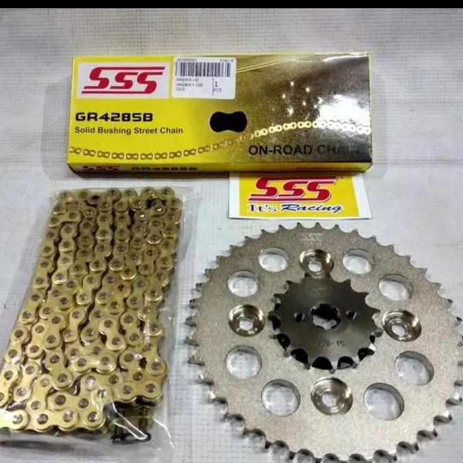 Gear Set Sss 428 Kharisma / Supra X 125 / Supra Fit New / Blade Rantai 428Sb Gold