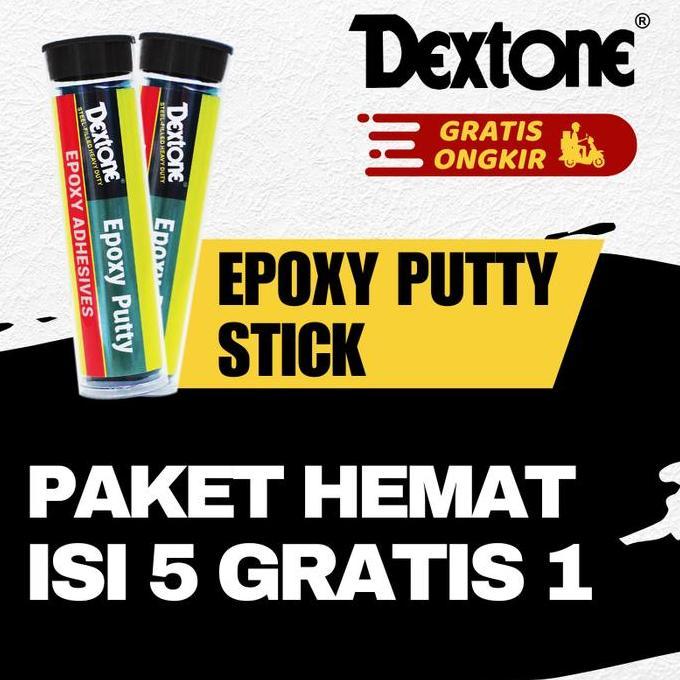 Promo (ISI 5 GRATIS 1) Dextone Lem Besi Epoxy Putty Stick General 56GR Lem Porting Knalpot Tahan Pan
