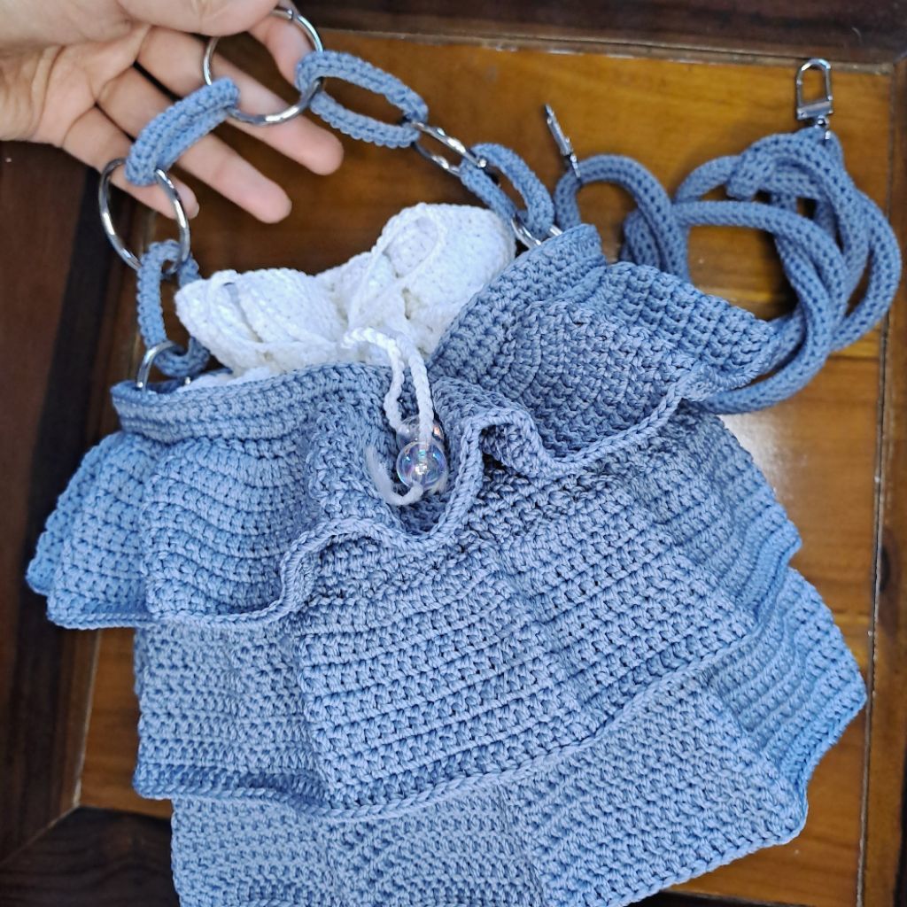 Tas Rajut Wanita Bentuk Rumbai / Rampel Manis Cantik dan Lucu Handmade - Model selempang Unik Cocok 