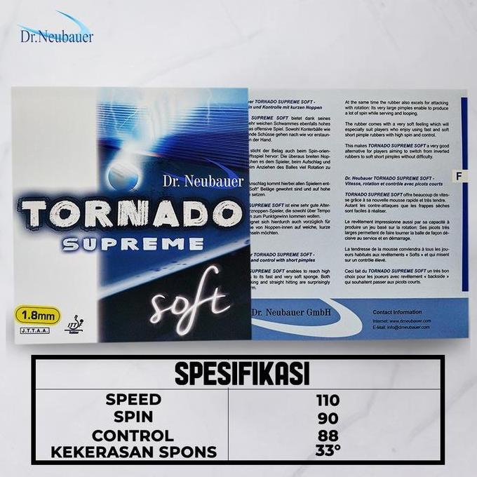 Karet Bat Tenis Meja Dr. Neubauer Tornado Supreme Soft Bintik Pendek