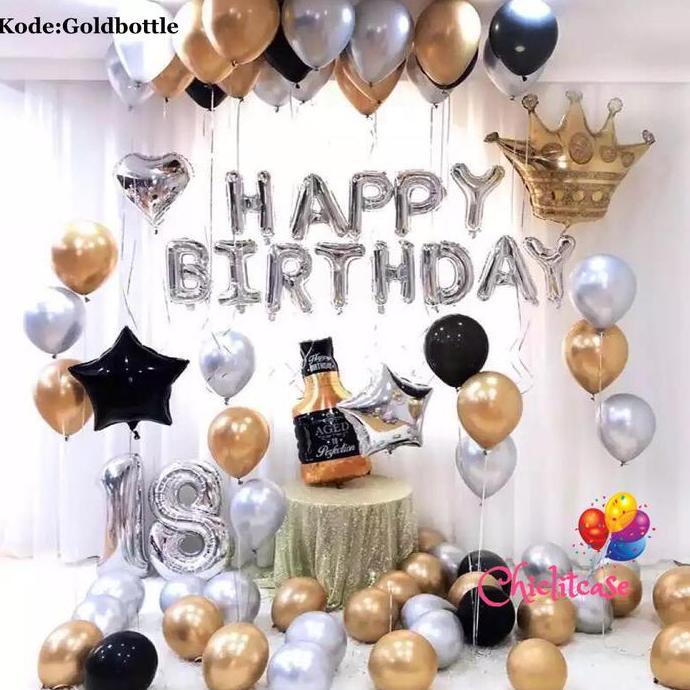 andalanMarket- Set paket dekorasi balon birthday ultah dewasa crown chrome fancy