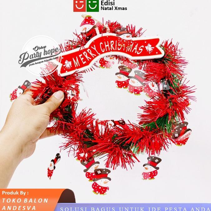 Terbaru Hiasan Natal Krans Snowman / Ornament Natal Ring Karangan Bunga Natal / Dekorasi Natal Pintu