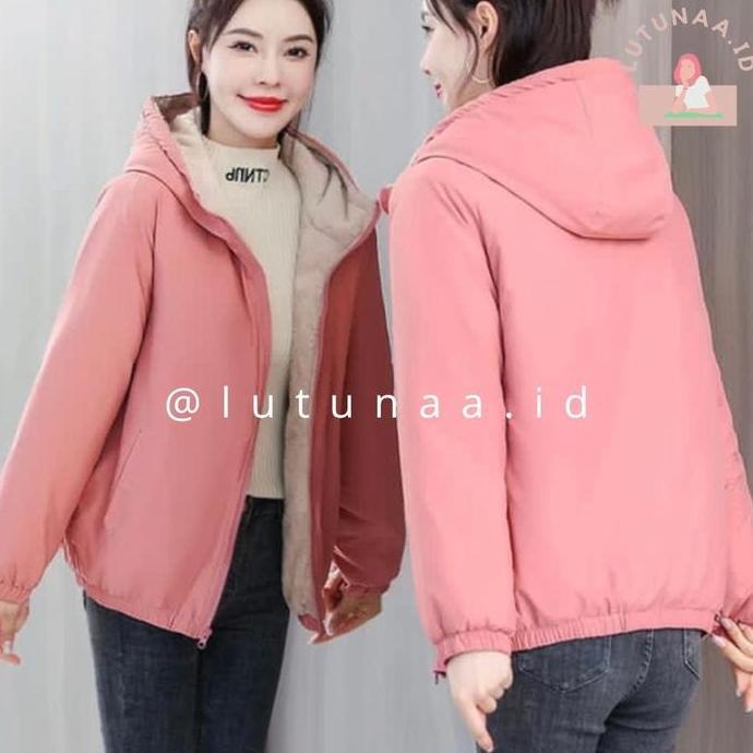 lutunaa.id JAKET WANITA CASUAL DALAM BLUDRU BULU HALUS IMPORT TREND MODIS Santai Polos Musim panas S