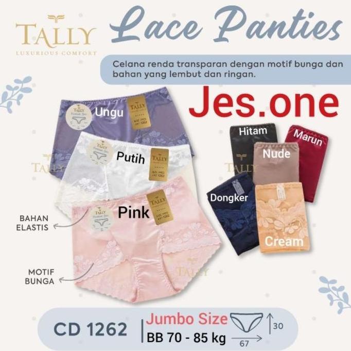 Murah Tally 1262 CD Celana Dalam Lace Brokat Semi Transparan Jumbo XL - XXL Non COD