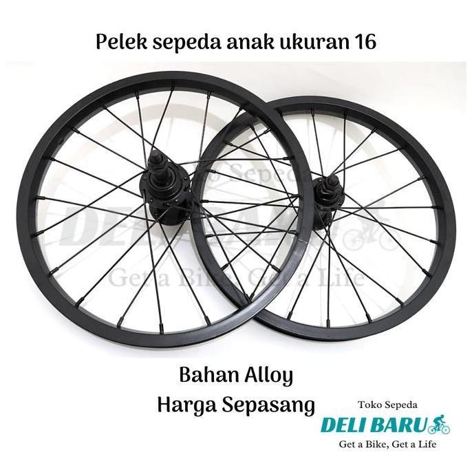 Pelek jadi Wheelset ukuran 16 Velg Alloy hitam SEPASANG sepeda anak, mini, lipat