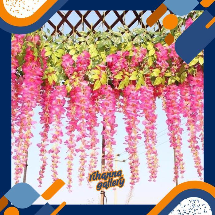 RIHANNAGALLERY [ 1 LUSIN/12 PCS ] WISTERIA GANTUNG JUMBO / BUNGA WISTERIA BESAR WARNA PUTIH ORIGINAL
