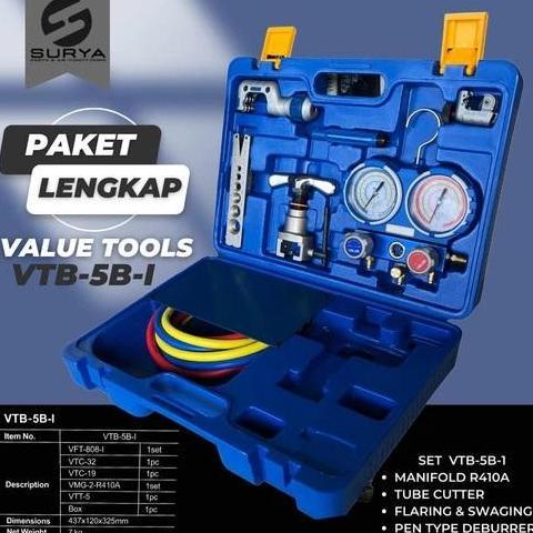 PAKET ALAT KOMPLIT VTB-5B-I VALUE  PENGISIAN PREON AC FLARING CUTTER MANIFOLD VALUE ORIGINAL DAN TER