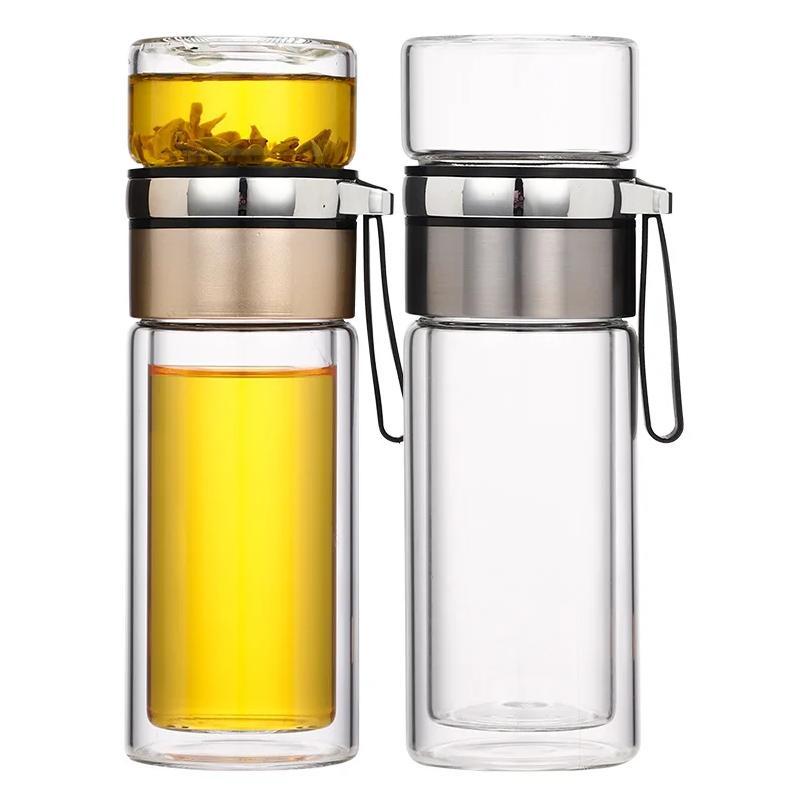 Glass Tea Infuser Bottle Double Wall,Tea Bottle Cup with Tea Infuser,Tea Bottle with Infusers for Lo