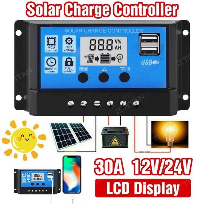 VEXANAF Solar Charge Controller LCD LED Display Solar Cell PWM 10A 20A 30A USB Panel Tenaga LCD Kece
