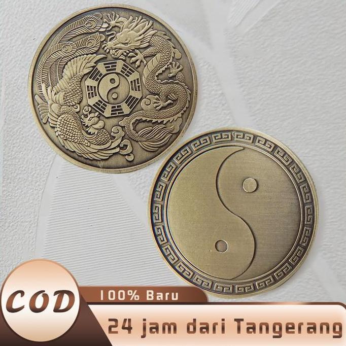 NUWAX Koin Cina Kuno 4cm Koin Kuno Naga Phoenix Fengshui Koin