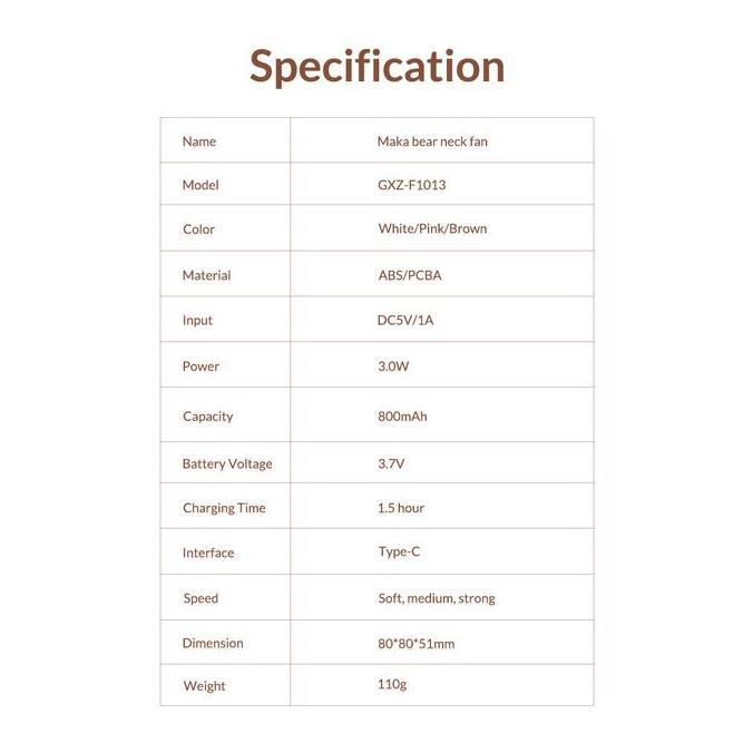 Lansunggaskirim- Orico Usb Neck Fan Maka Bear 800Mah - Gxz-F1013
