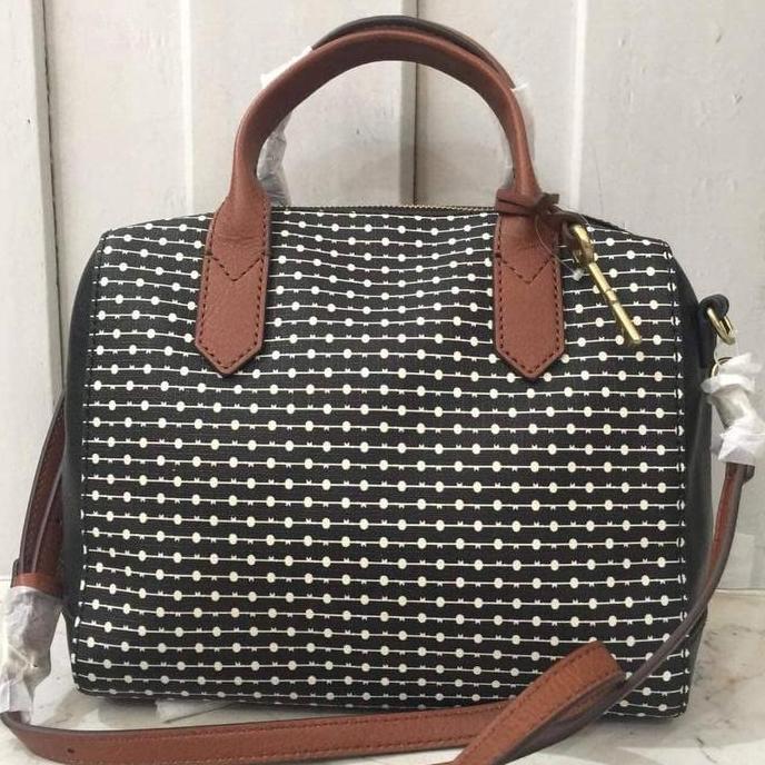 fossil fiona satchel black-white