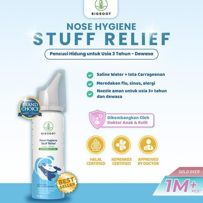 Bigroot Nose Hygiene Stuff Relief 50Ml Pencuci Hidung Dewasa & Anak 3+ Tahun - Saline Water Dan Iota