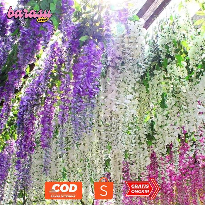 BARASUSTORE [ 1 LUSIN/12 PCS ] WISTERIA GANTUNG JUMBO / BUNGA WISTERIA BESAR WARNA PUTIH MURAH