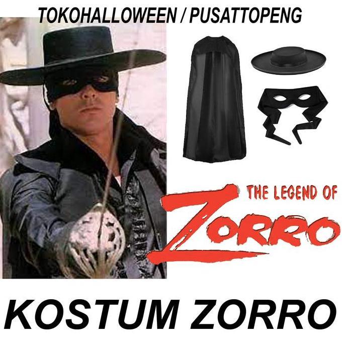 KOSTUM ZORRO SATU SET JUBAH TOPI TOPENG