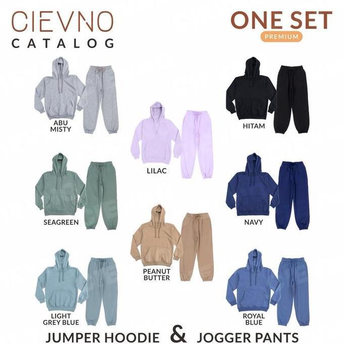 CIEVNO - ONE SET HOODIE JUMPER + CELANA JOGGER PREMIUM LILAC (PRIA&WANITA)  Jaket Tebal