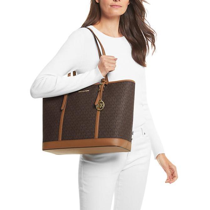 Tas Wanita Branded MK Jet Set Large Logo Shoulder Tote Bag - Brown