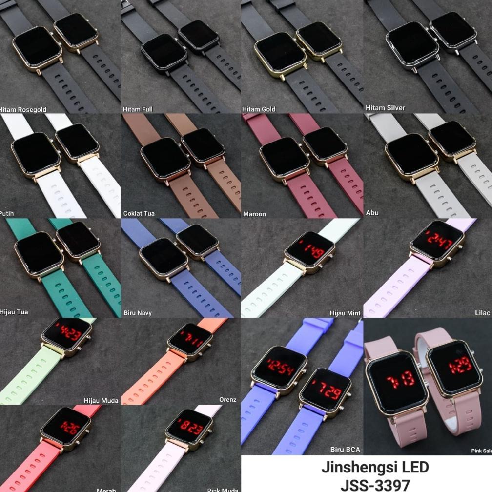 terbaru` original jam tangan led watch js3397 kotak cowok cewek couple digital strap rubber kekinian