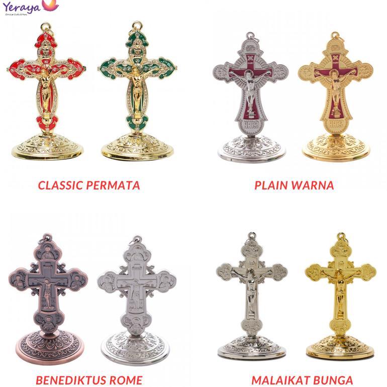 Salib Duduk Mini + Gantung Korpus Yesus Besi 9Cm Rohani Premium