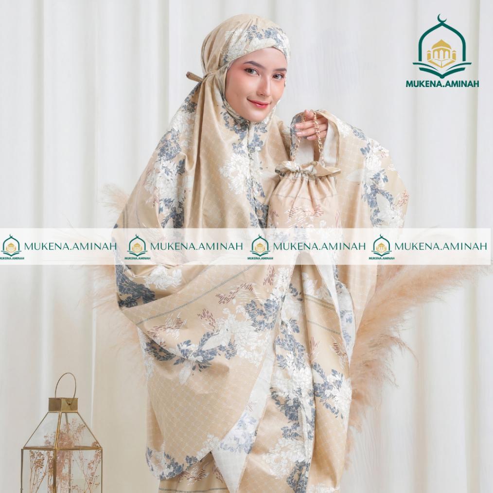 MUKENA.AMINAH MUKENA DEWASA AZURA HASYA 2IN1 RESLETING TRAVEL KATUN MOTIF