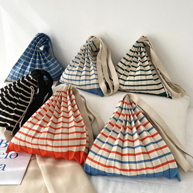 Little Maple - Pleats Stripe Korean Hand Bag / Pleated Totebag / Pleat tote bag / tas korea jinjing 