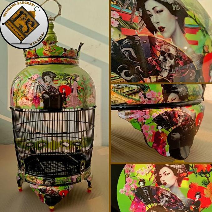 ASLI SANGKAR/KANDANG PERKUTUT CMS JATI DECAL MOTIF SAKURA READY STOCK