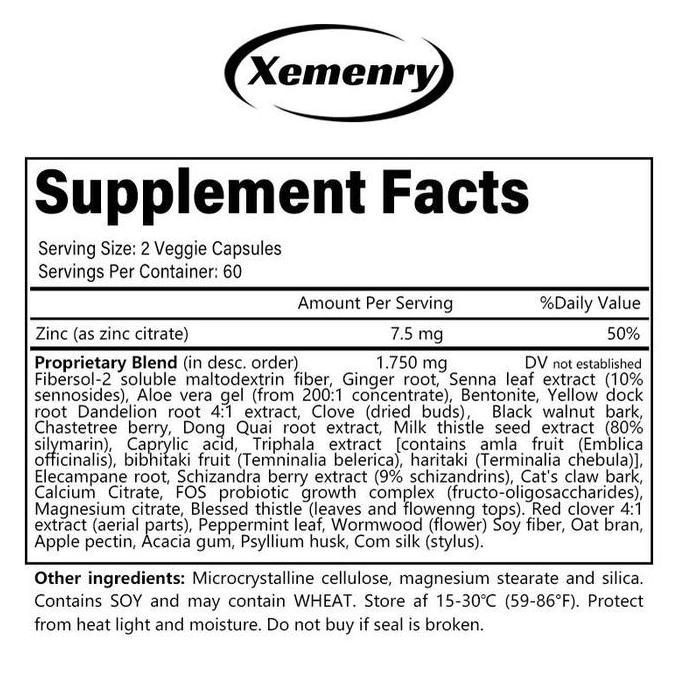 Xemenry - Kapsul Pelepasan Cepat Detoks Tubuh - Fibersol-2, Serat Kedelai, Dedak Gandum, Pektin Apel
