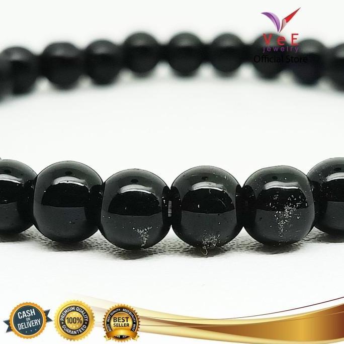 Bisainstan- Gelang Batu Giok China Asli Hitam 6Mm - Vee Gelang Pria Wanita Terapi