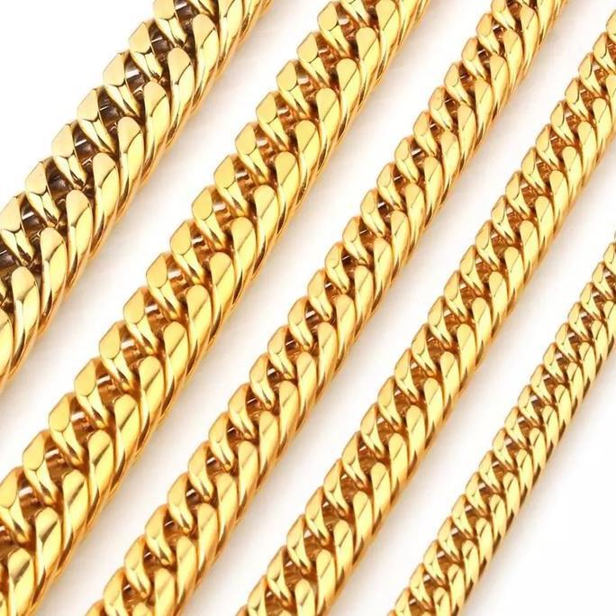 Bisainstan- Kalung Pria Model Rantai Double Kuning