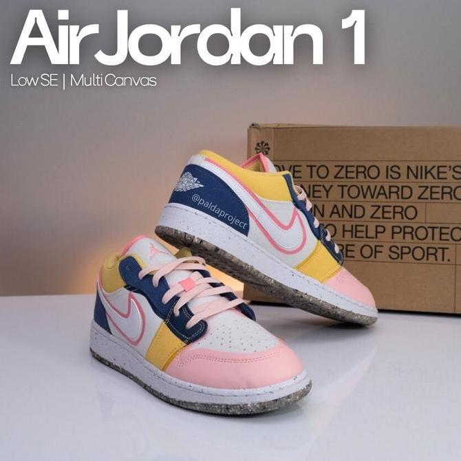 Sneakers Shoes Nike Air Jordan 1 Low SE Multi Canvas GS (DV1323 100) - 100% Orinal