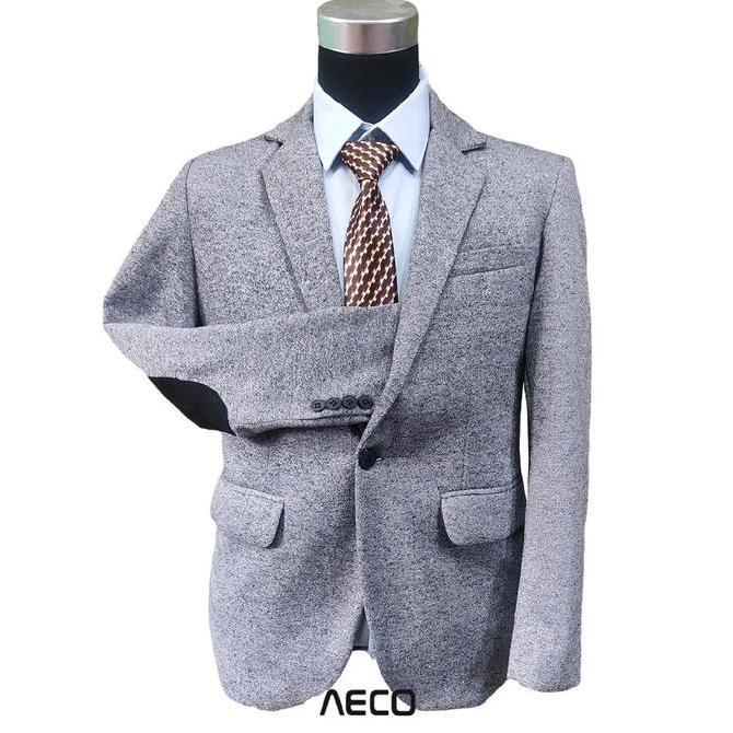 AECO Blazer Casual Elbow Fleece Patch Black Slim Fit