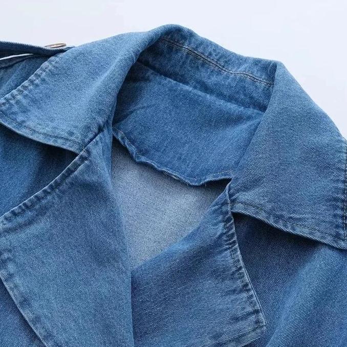 denim outer coat / denim trench coat vintage casual wanita