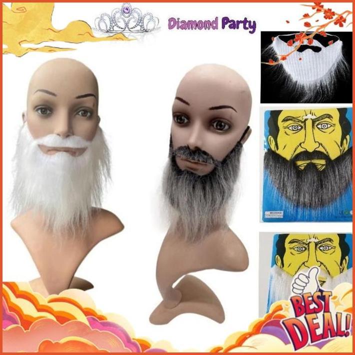 NEW STOCK Jenggot Kumis Palsu Hitam Abu dan Putih untuk Properti/Halloween/Pesta