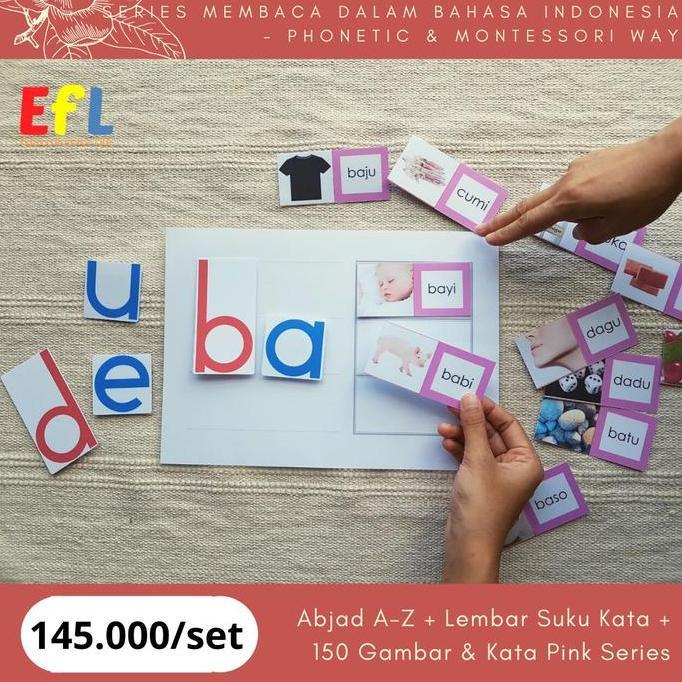 MONTESSORI ABJAD A-Z - FLASH CARDS - LEMBAR SUKU KATA + 150 KATA KODE 1352