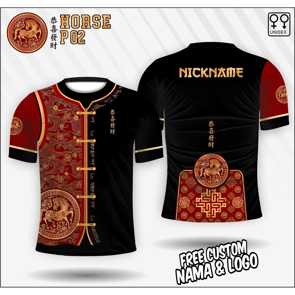 jersey imlek shio kuda 2026 baju cheongsam pria shio kuda kaos imlek gong xi fa cai free custom nama