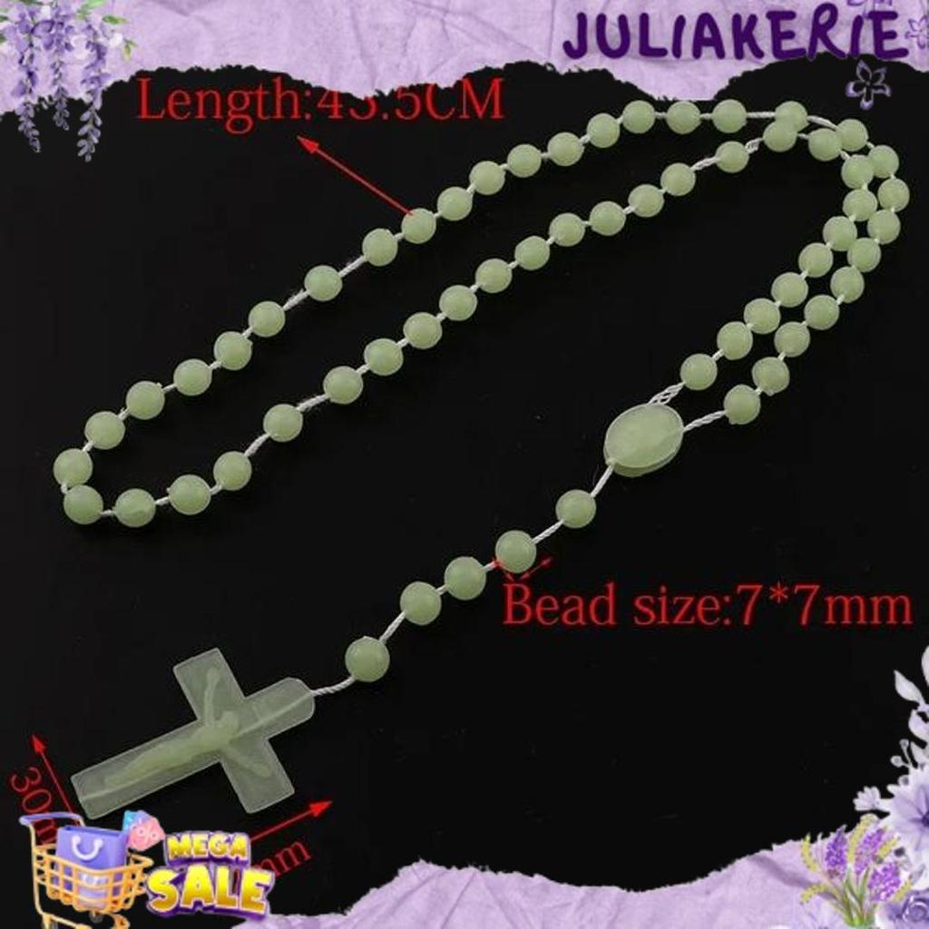 Kalung Rosario Fosfor Katolik Bulat 8 mm Menyala Dalam Gelap Aksesoris Souvenir Benda Rohani Murah K