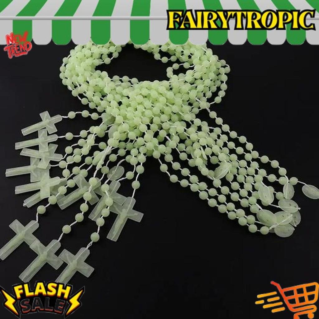 Kalung Rosario Fosfor Katolik Bulat 8 mm Menyala Dalam Gelap Aksesoris Souvenir Benda Rohani Murah K