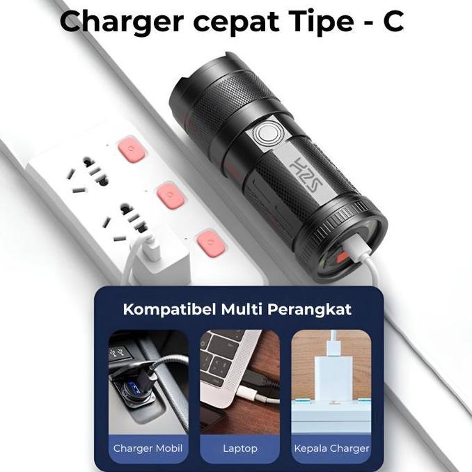 H2S Senter LED Laser Cas COB Zoom in out 9 Mode Waterproof HS-S86
