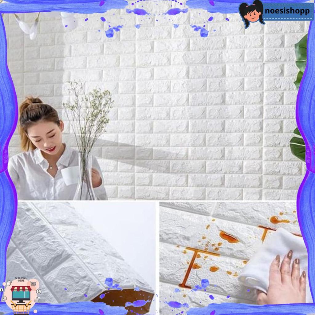 Walpaper dinding 3d foam motif batu bata 70x77cm Terlaris