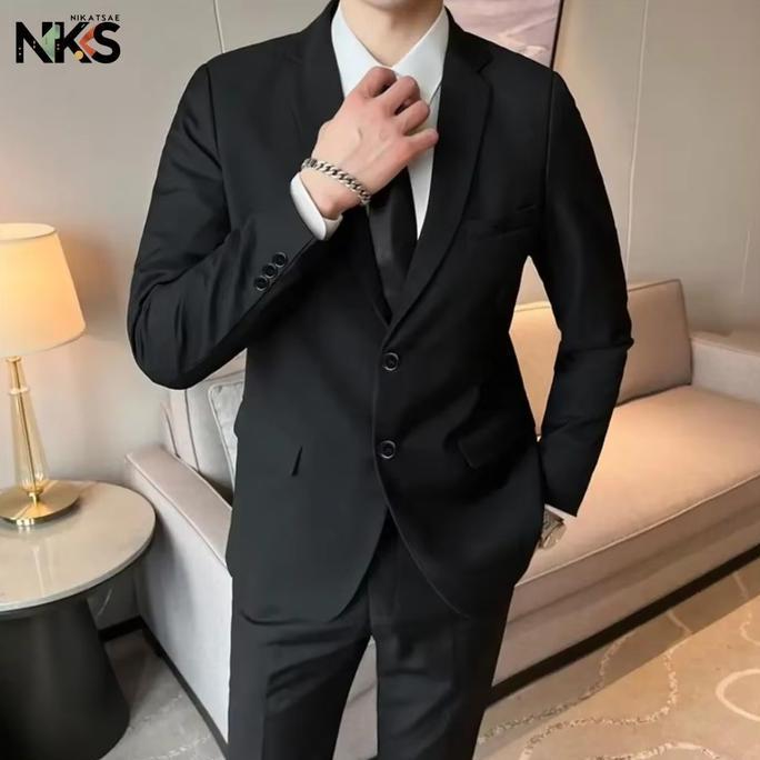 Jas Pria Formal Hitam Slimfit Polos Kancing 2 / Jas Wisuda / Blazer Pria / Jas Wedding / Jas   Kanto