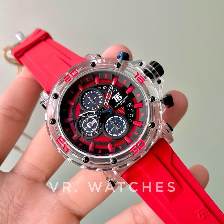 Wl New Arrival Jam Tangan Pria T5 H 4004G Original Acryclic Case Transparan Chronograph Water Resist