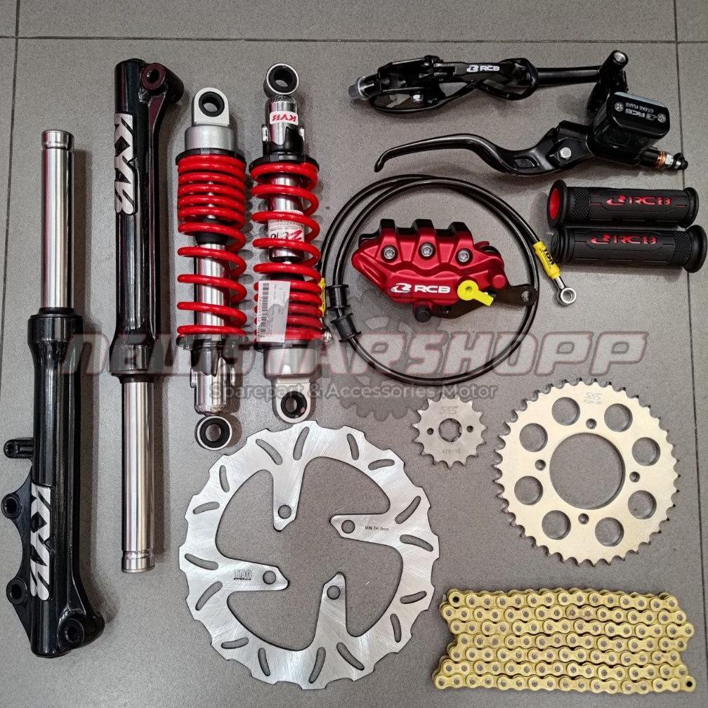 Paketan Master Rem RCB E3 14mm kotak kanan kiri + Kaliper 2 piston S + Selang Rem TDR Carbon + Disc 