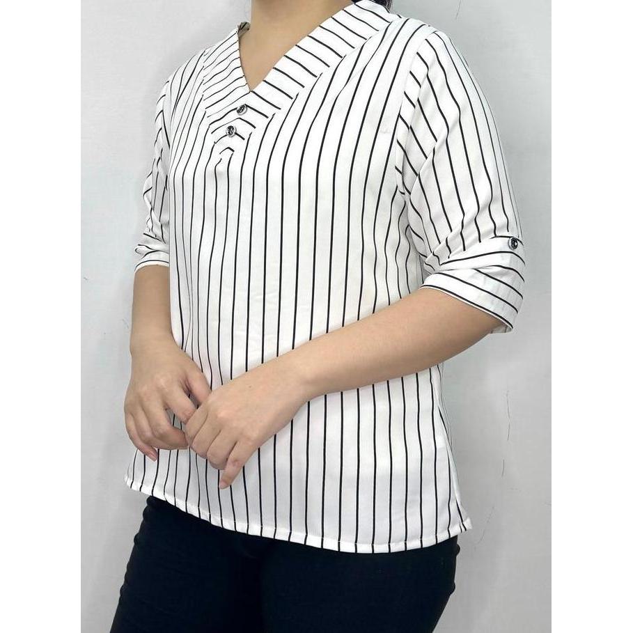 Best- LVL - Blouse Jumbo Wanita Keiva XXL Atasan Blus Bigsize Cewek Model Baru Kancing Kerah Nyaman 