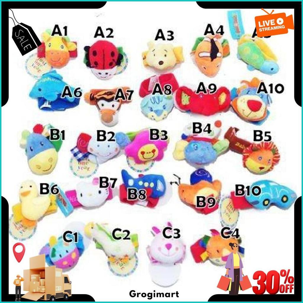 Gelang Anak Bayi Rattle Bunyi Boneka Pink Hijau Putih Biru Siap Kirim
