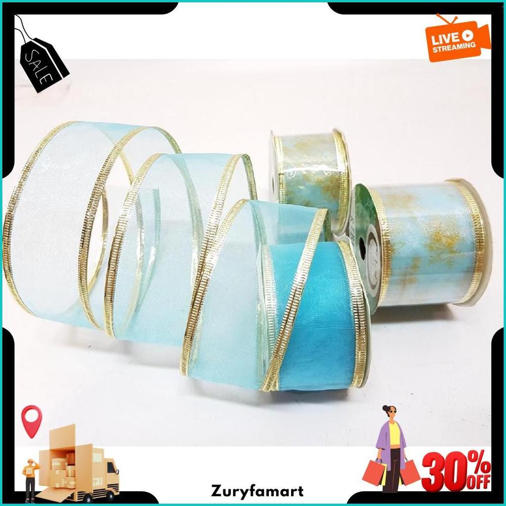 Pita Hias Dekorasi Biru Muda Kawat Transparant Natal 4 Cm Hampers 2.7M Parcel Kado Terlaris