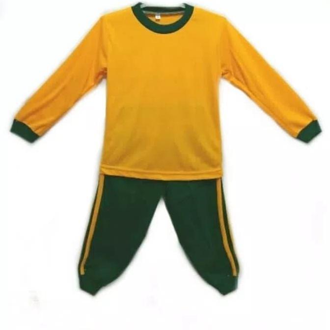 Best- seragam olahraga PAUD TK kuning kunyit - hijau botol