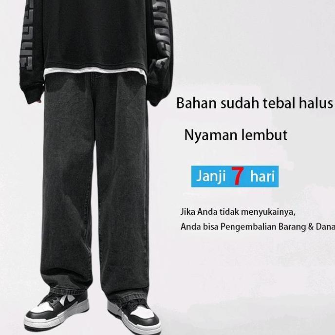 Mntp- Asco Jeans Oversize Korea Style Pria Terbaru Biru Celana Denim Hitam