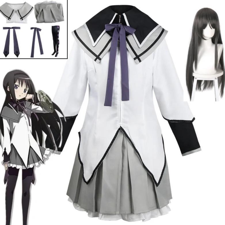 Ainime Akemi Homura Cosplay Puella Magi Madoka Magica Cosplay Bow Wig Halloween Party Uniform Combat