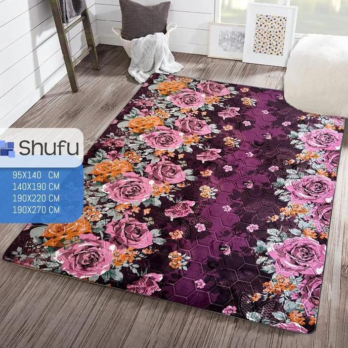 KARPET MALAYSIA SHUFU UKURAN 190X220CM KETEBALAN 18MM MOTIF KEMBANG Bunga,Shufu, Karpet shufu