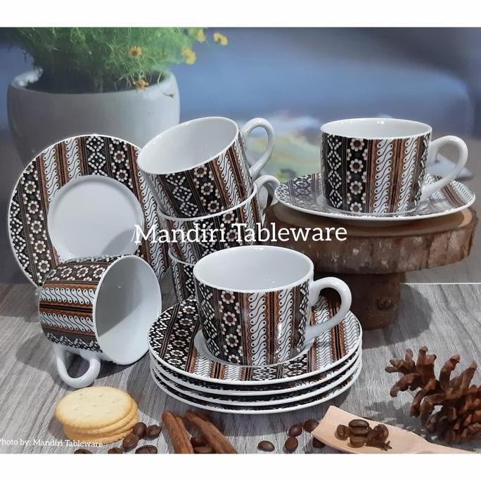 CANGKIR KERAMIK MOTIF BATIK MONDOKAN COFFEE SET / TEA SET - SIERA